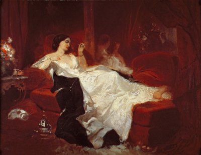 Woman on a Red Sofa by Eugene Louis Lami